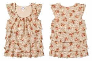 DressBarn Petite Medium Floral Lace Layered Ruffle Blouse Tan Pink Made in USA
